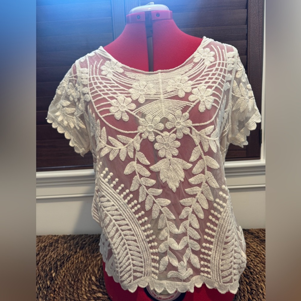 Express White Floral Lace Blouse